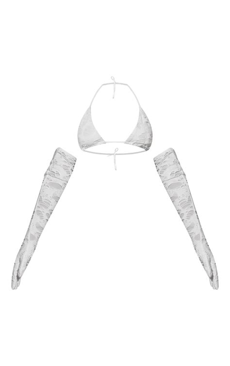 bikini top ripped off|Off White Ripped Triangle Bikini Top With Gloves.